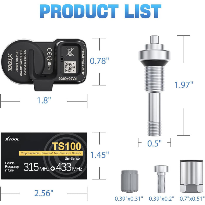 Light Gray XTOOL TS100 Programmable Universal Tire Pressure Sensor TPMS Sensor