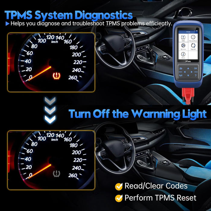 Black XTOOL TP150 TPMS Programming Tool, Includes 4 Free Sensors Vehicle Diagnostic Scanners