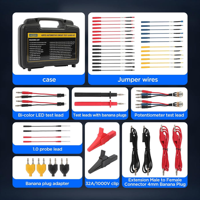 Tan AUTOOL 48PCS Silicone Multimeter Test Leads Kit Test Lead Kit