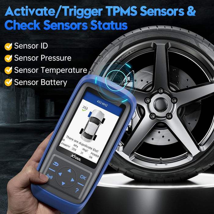 Black XTOOL TP150 TPMS Programming Tool, Includes 4 Free Sensors Vehicle Diagnostic Scanners