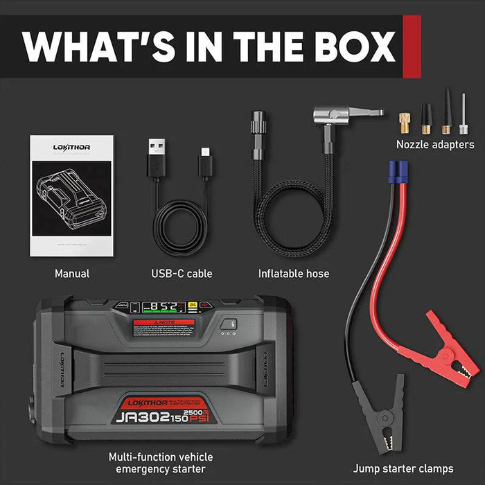 Dark Slate Gray LOKITHOR JA302 Jump Starter with Air Compressor 2500Amp Vehicle Jump Starters