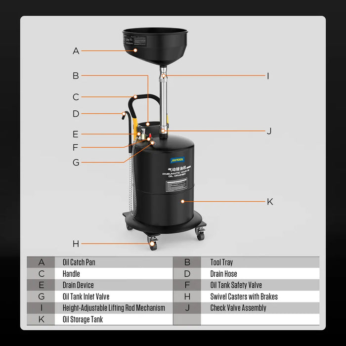 Black AUTOOL 70L Pneumatic Self Evacuating Waste Oil Drainer Oil Drain