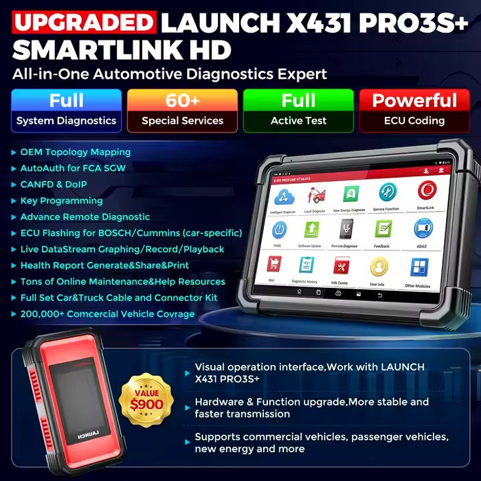 Tan LAUNCH X-431 PRO3S+ SmartLink HD 12V/24V Truck & Passenger Diagnostic Scan tool Vehicle Diagnostic Scanners