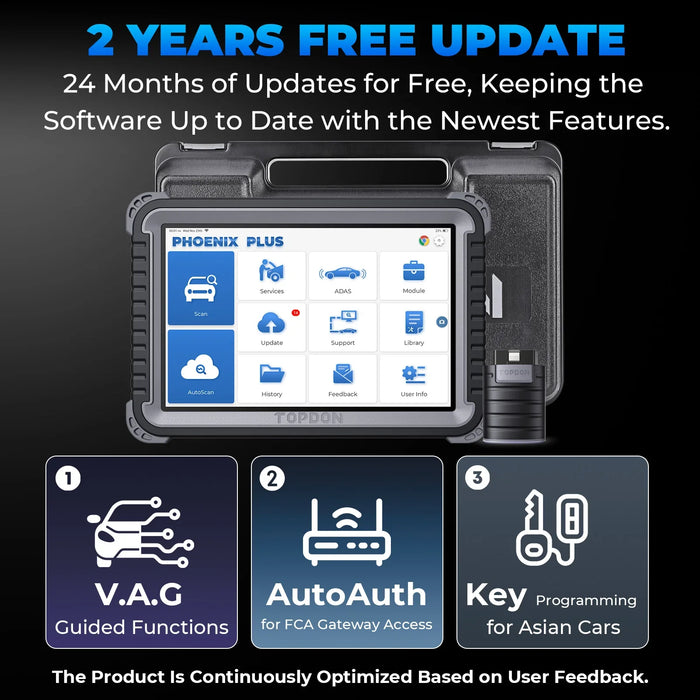 Black Topdon Phoenix Plus 2 Professional Diagnostic Scan Tool (2024 New Arrival) Vehicle Diagnostic Scanners