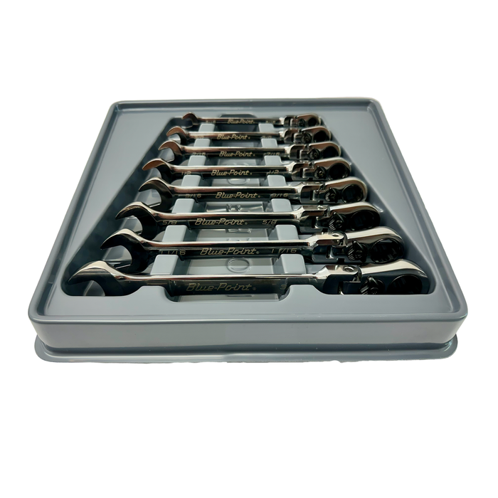 Slate Gray Blue Point Flexi Head Ratchet Spanner Set 8 Piece Ratchet Spanners