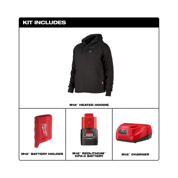 Milwaukee M12 Heated Jacket Hoodie Kit with 1 2.0 Ah Battery and Cha Discount Tools NZ