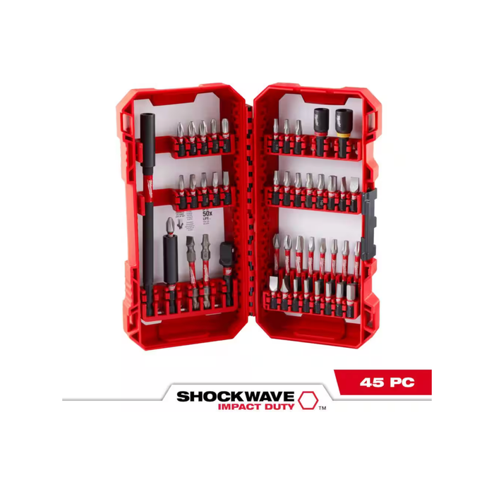 Brown Milwaukee SHOCKWAVE Impact Duty Alloy Steel Screw Driver Bit Set (45-Piece) Drill & Screwdriver Bits