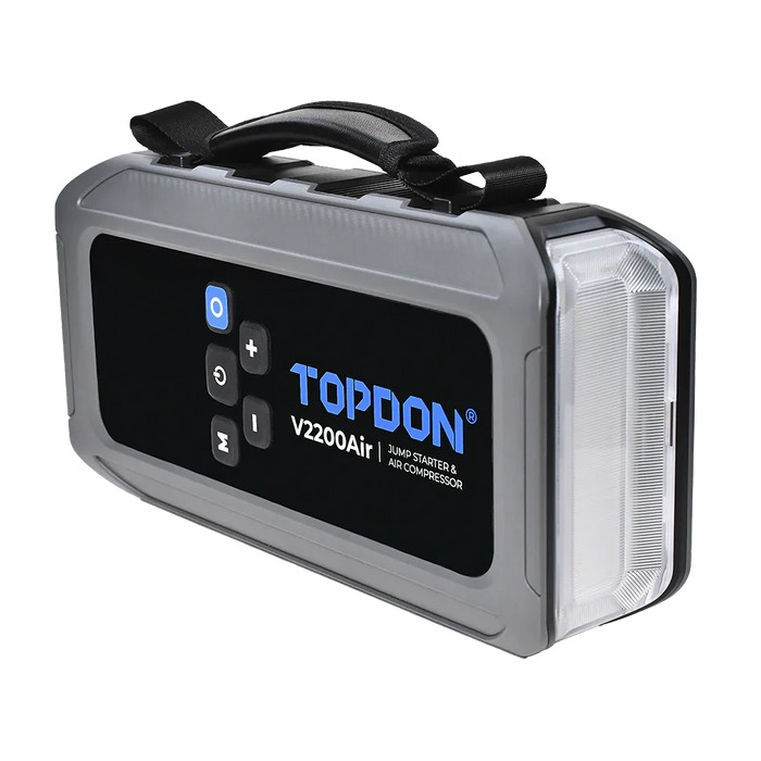 Black Topdon V2200AIR 2200A Vehicle Jump Stater, Tyre Inflater, Power Bank Vehicle Jump Starters