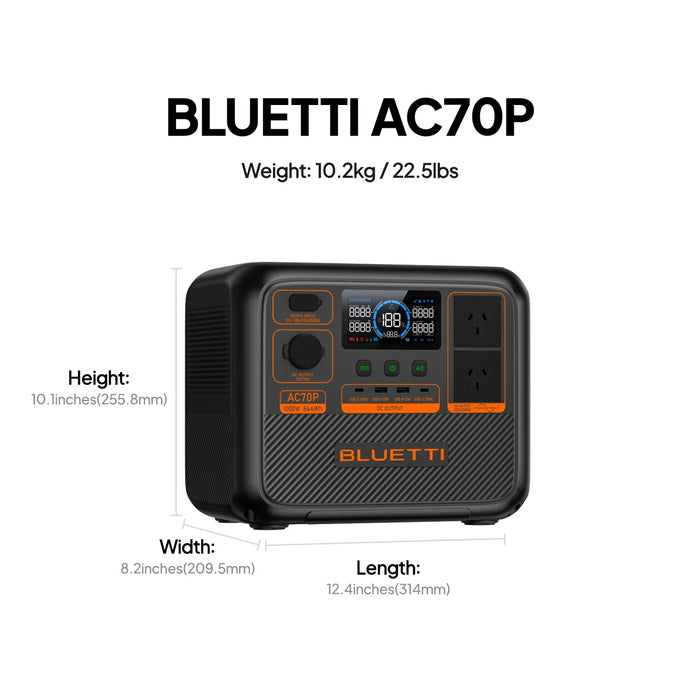 Dark Slate Gray BLUETTI AC70P Portable Power Station + PV120 Solar Panel Power Station