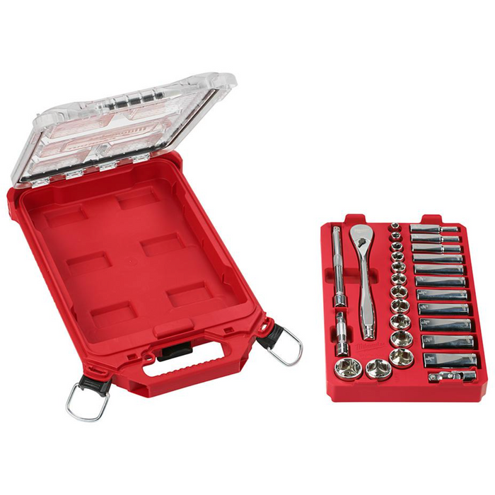 Brown Milwaukee 3/8 in. Drive SAE Socket Set with Packout Case (28-Piece) Socket Sets