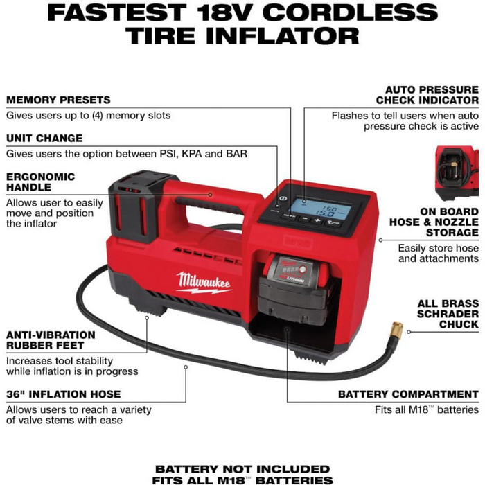 Black Milwaukee M18 18-Volt Lithium-Ion Cordless Inflator (Tool-Only) Inflator